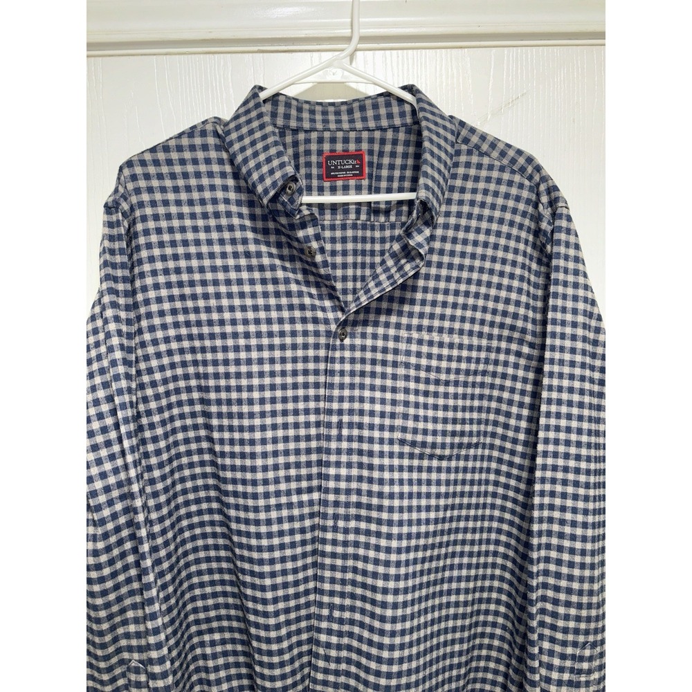 UNTUCKit Mens‎ XLarge  Flannel Long Sleeve Shirt Slim Fit Blue Gray Check Plaid